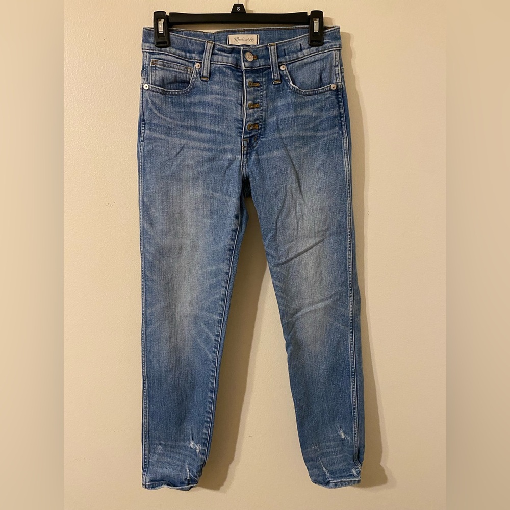 Madewell Medium Wash Slim Straight Slightly Distressed Jeans 27‎ Waist